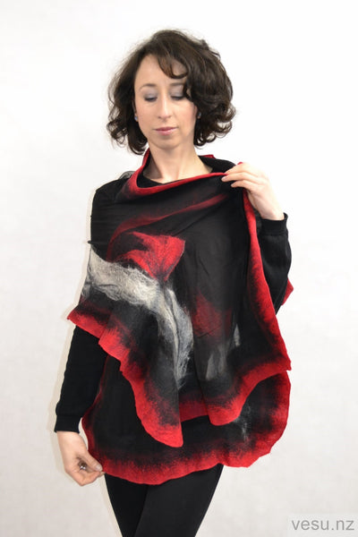 Black and red Silk Shawl with merino wool 4308