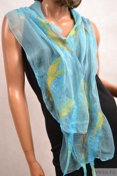 SIlk scarves turquoise merino wool  4338