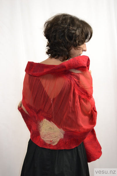 Red silk shawl. merino wool with natural silk 4347