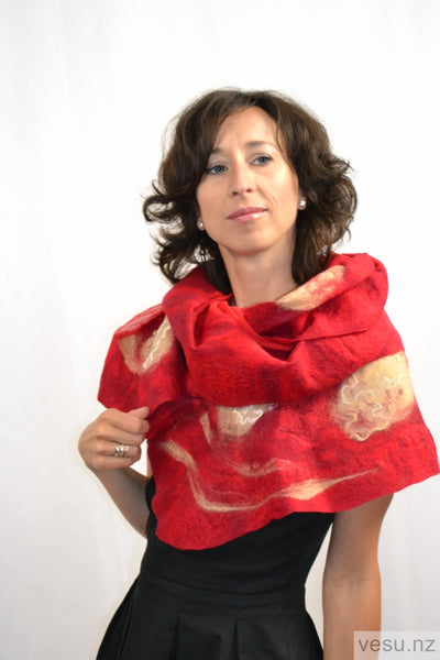 Red silk shawl. merino wool with natural silk 4347