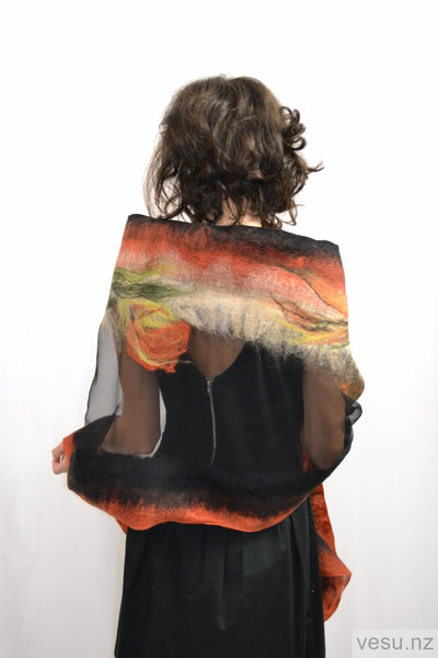 Silk shawl with merino wool Autumn colours 4359