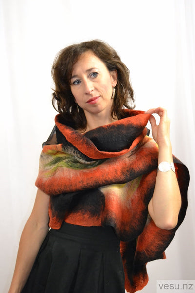 Silk shawl with merino wool Autumn colours 4359