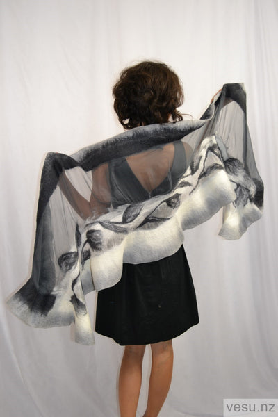 Large shawl for evening dress gray with graphite with white 4370