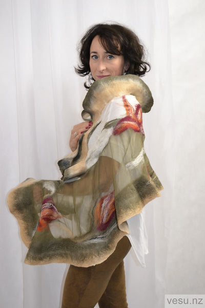 Unique silk shawl khaki 4400