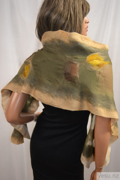 Khaki scarf silk merino wool felting 4410