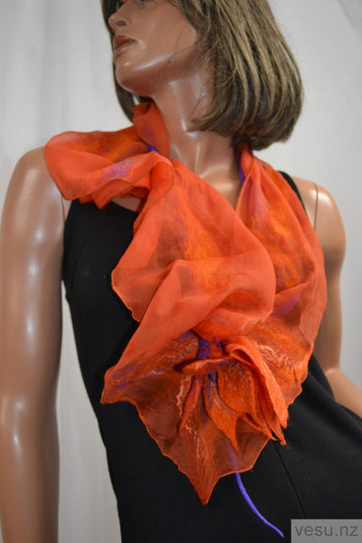 Red merino flowers silk scarf 4412
