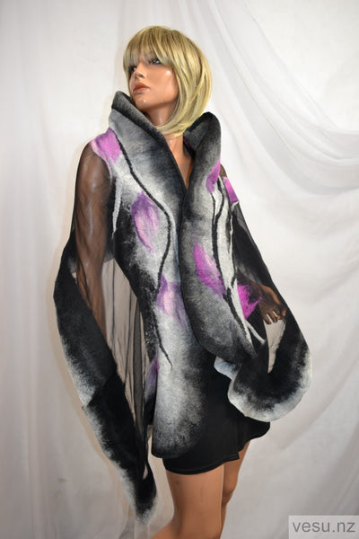 Silk scarf for evening creations gray and black 4466