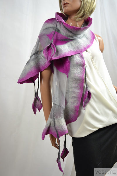 Pink and gray scarf silk merino wool 4472
