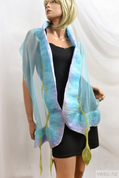 Blue with violet and green silk scarf 4474