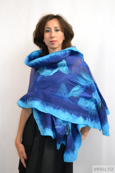 Large silk shawl with New Zealand merino wool 4488