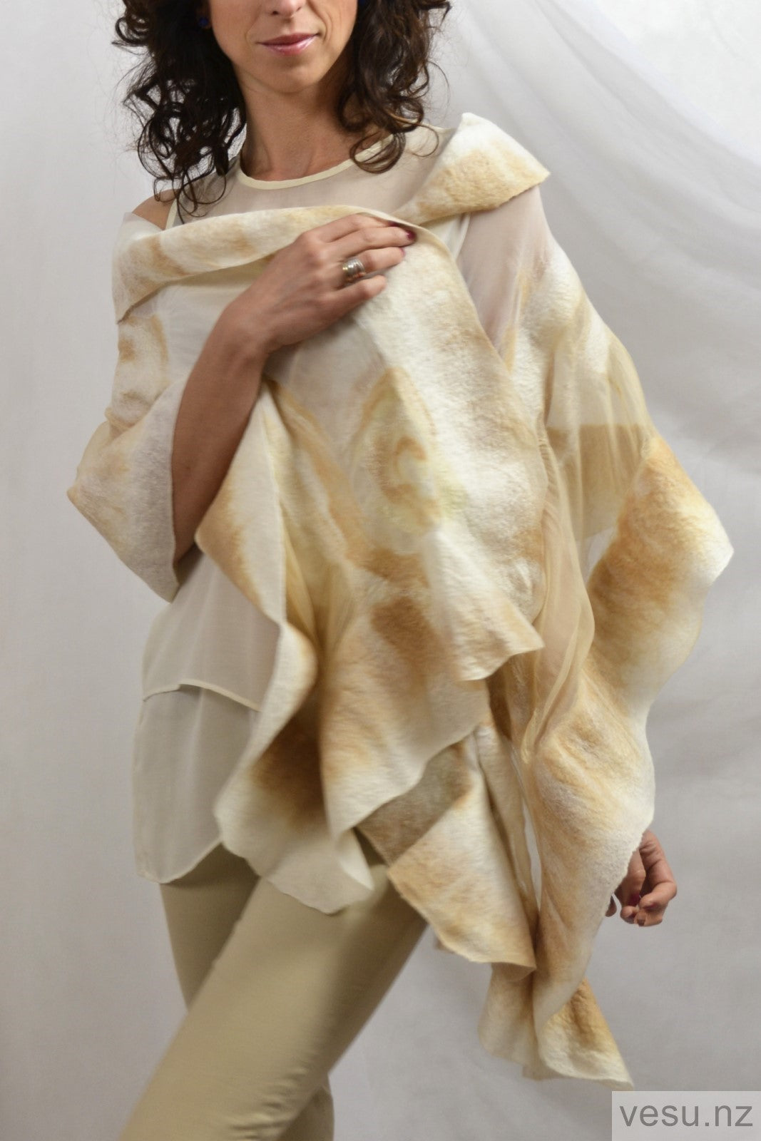 Light shawl beige hand made