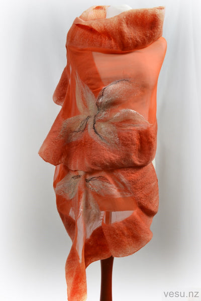 Red haired silk shawl with merino wool 4511