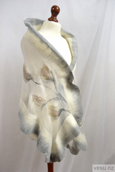 White silk shawl with gray shadow 4513