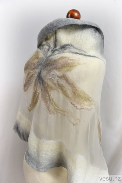 White silk shawl with gray shadow 4513