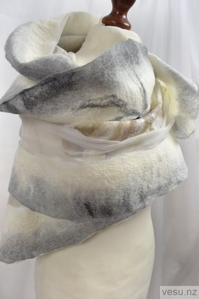 White silk shawl with gray shadow 4513