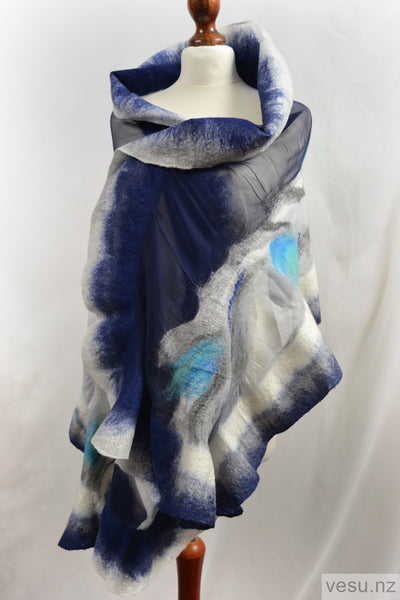 Shawl, blue and white silk creation 4517