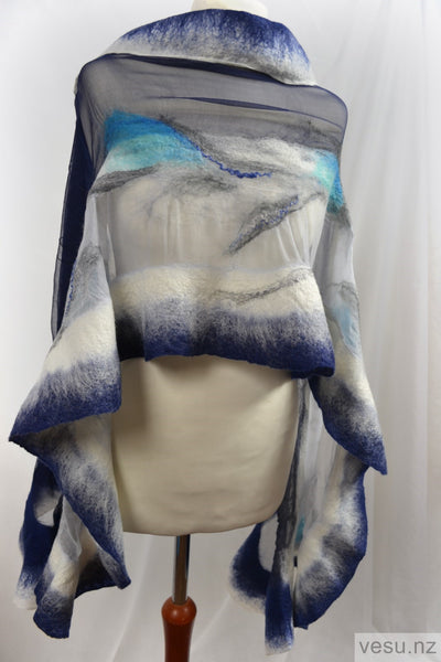 Shawl, blue and white silk creation 4517