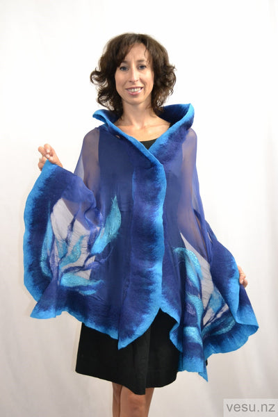 Handmade nuno-felted silk shawl with merino 4521