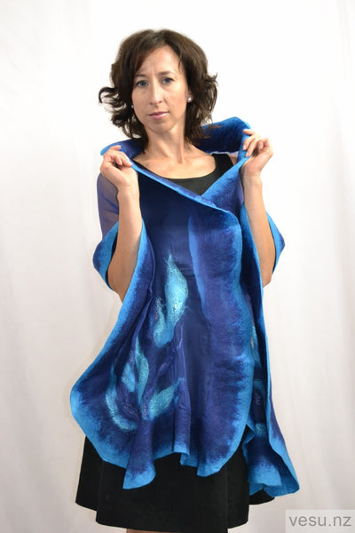 Handmade nuno-felted silk shawl with merino 4521