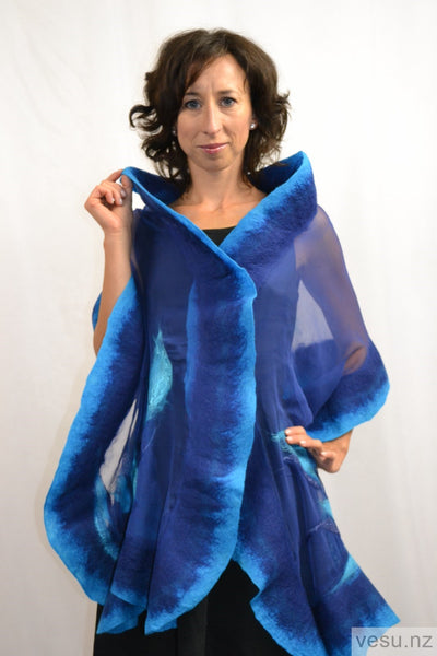 Handmade nuno-felted silk shawl with merino 4521