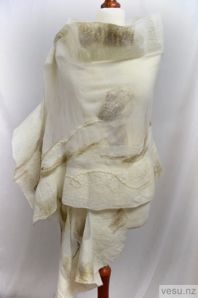 Wedding shawl white and khaki 4523