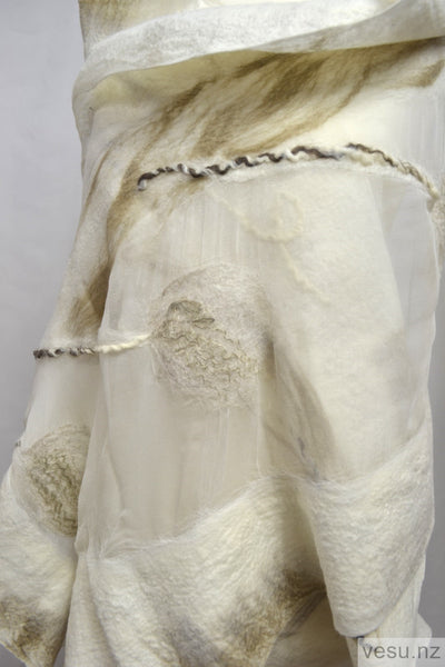 Wedding shawl white and khaki 4523