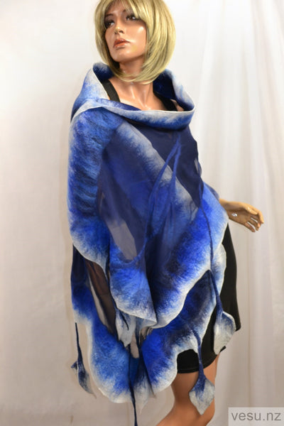 SIlk shawl light gray and blue merino wool 4530