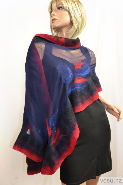 Navy blue with red. New Zealand silk shawl 4531