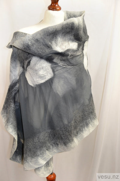 Gray shades shawl natural silk and merino wool NZ 4538