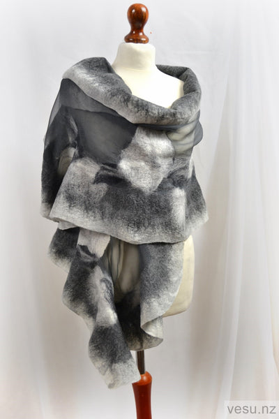 Gray shades shawl natural silk and merino wool NZ 4538