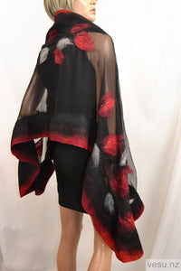 Unique silk shawl creation black and red 4556