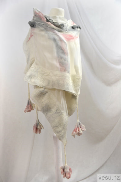 Hanging flowers, white silk shawl 4589