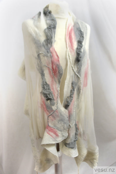 Hanging flowers, white silk shawl 4589