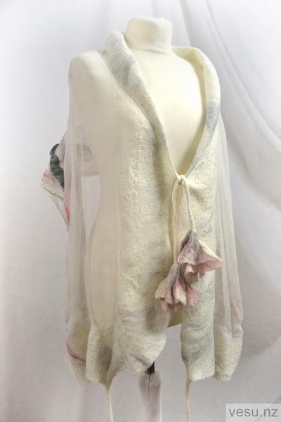 Hanging flowers, white silk shawl 4589