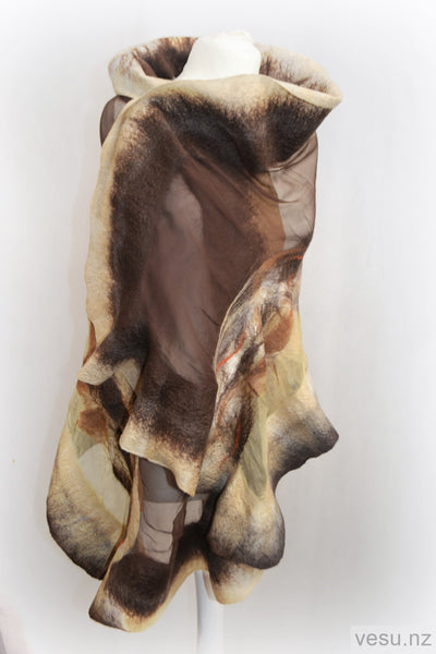 Brown with beige silk shawl and merino wool 4595