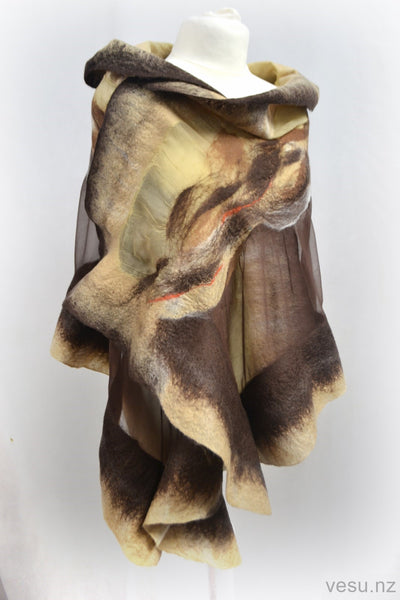 Brown with beige silk shawl and merino wool 4595