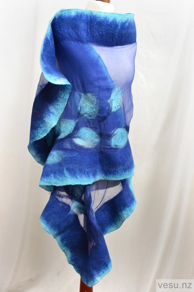 Blue turquoises, unique silk shawl with merino wool 4604