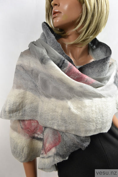 Silk felted shawl on natural New Zealand merino wool 4613