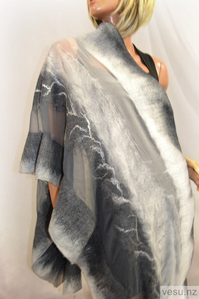 Gray felt shawl natural silk merino wool