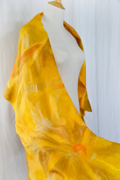 Sunny Wool and Silk Felted Scarf, versatile wearable art, unique gift from Sunny New Zealand  4629