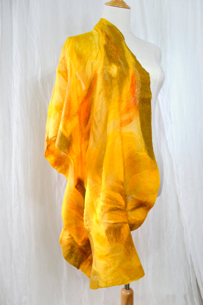 Sunny Wool and Silk Felted Scarf, versatile wearable art, unique gift from Sunny New Zealand  4629