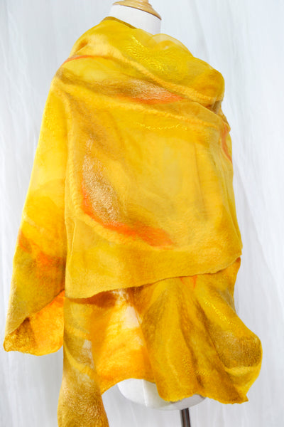 Sunny Wool and Silk Felted Scarf, versatile wearable art, unique gift from Sunny New Zealand  4629